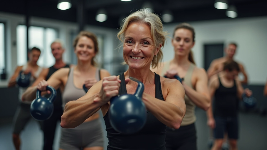 Adults performing CrossFit exercises in a modern fitness facility with weights and training equipment
