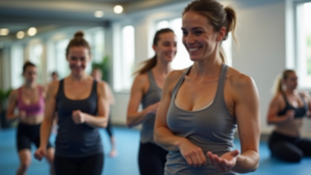 Adults aged 40-60 performing modified movements during a group class, demonstrating various scaling options for the same workout