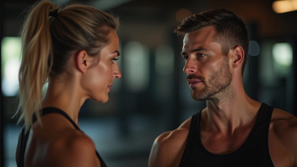 Coach having a one-on-one conversation with an adult athlete, discussing training goals and modifications in a private gym area